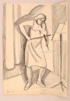 Gábor jelzéssel: Hegedölő lány. Ceruza, papír, 42×30 cm