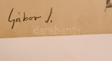 Gábor jelzéssel: Hegedölő lány. Ceruza, papír, 42×30 cm