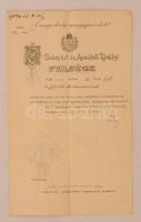 1918 Ítélőtáblabírói kinevezés dr. Bátsmegyey Imrének Tőry Gusztáv (1857-1925) igazságügyminiszter aláírásával, szárazpecséttel, okmánybélyeggel, pecséttel.