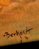 Berkes  jelzéssel: Városi forgatag. Olaj, falemez, foltos, keretben, 60×75 cm