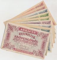 1946. 13db-os vegyes magyar adópengő bankjegy tétel, közte fordított címeres, sorozat- és sorszám nélküli T:III