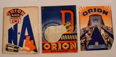 cca 1960-70 Orion reklámok, 3db, ebből 2 kartonra ragasztva, az egyik sarka hiányzik, különböző minőségben, 29x22cm