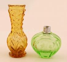 4 darabos üvegtétel, (2 váza, 1 parfümös üveg, 1 üvegdísz), különböző méretben és minőségben.