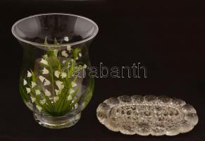 4 darabos üvegtétel, (2 váza, 1 parfümös üveg, 1 üvegdísz), különböző méretben és minőségben