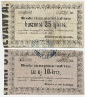 Miskolc 1860. 10kr "Miskolcz városa pénztári utalványa" + 1860. 25 kr "Miskolcz városa pénztári utalványa" T:III Adamo MIS-2.1, MIS-2.3