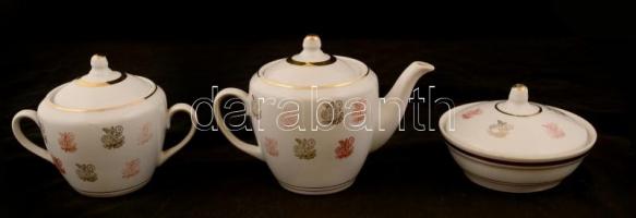 Szovjet porcelán teás készlet (Minszk Porcelángyár), 5 db. (teás kanna, 2 pohár, bonbonier, cukortar...