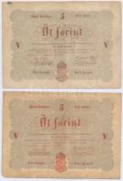 1848. 5Ft "Kossuth Bankó" vörösesbarna + 1848. 5Ft "Kossuth Bankó" barna + 1849....