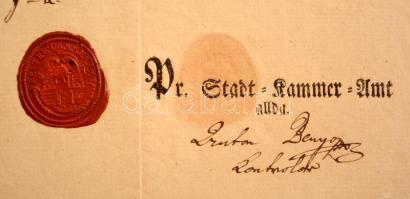 1801 Pest, A városi kamarai hivatal által kiállított nyugta, viaszpecséttel