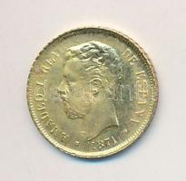 Spanyolország 1871. 5P I. Amadé aranyozott fém modern mini fantáziapénz (10mm) T:2 Spain 1871. 5 Pesetas Au Amadeo I gilt metal modern mini coin (10mm) C:XF