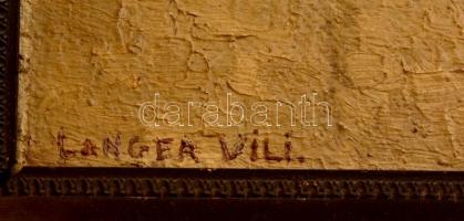 Langer jelzéssel: Téli utcakép. Olaj, vászon, keretben, 30×29 cm