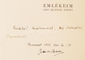 Gróf Zelenski Róbert: Emlékeim. (Budapest, 1928, Pallas Rt. ny.),1 t. + 931 p. Kiadói aranyozott cím...