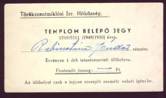 1949 Törökszentmiklósi Izraelita Hitközség templom belépőjegy / Synagoge admission ticket