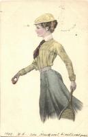 Teniszező hölgyek, B. R. W. 386 - 2 db képeslap / Tennis player lady - 2 postcards