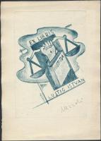 Olmedo Mezzoli (1908-1982): Ex Libris Lustig István. Rézkarc, papír, jelzett, 14×9 cm