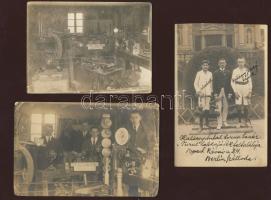 1903 Halácsy Antal a Turul ladbajáték feltalálója és a szegedi játékgyártó műhely 3 db fotó / Turul ball-game inventor and worshop 3 photos
