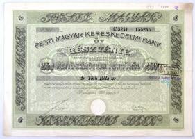 Budapest 1928. "Pesti Magyar Kereskedelmi Bank" 5 részvénye egyben, egyenként 50P-ről, szárazpecséttel, bélyegzéssel, szelvényekkel T:III