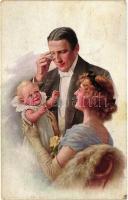 Family with baby, art postcard, M. Munk Vienne No. 868. artist signed (EK)