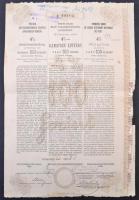 Budapest 1893. "Pesti Hazai Első Takarékpénztár Egyesület" 4%-os kamatozó kötvénye 100Ft-ról, szárazpecséttel, bélyegzéssel, szelvényekkel T:III,III- szakadás a hajtás mentén