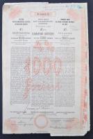 Budapest 1893. "Pesti Hazai Első Takarékpénztár Egyesület" 4%-os kamatozó kötvénye 1000Ft-ról, szárazpecséttel, bélyegzéssel, szelvényekkel T:III szakadás a hajtás mentén