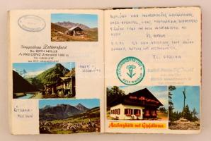 1977 -1988 Európai útinapló sok turistapecséttel, apró nyomtatványokkal és fotókkal, német nyelven, ...
