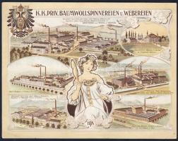 cca 1900 Gyapjufonógyár dekoratív litho reklámlap / Wool-industry litho advertising card