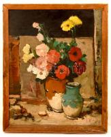 Jancsek Antal (1907-1985): Virágcsendélet. Olaj, karton, jelzett, keretben, 49×40 cm