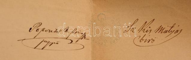 1869 Gyula, Gőzmalom gépész haláláról szóló hivatalos levél, 50 kr okmánybélyeggel