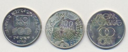 1985. 100Ft "FAO" + 1985. 100Ft alpakka "Kulturális Fórum" + 1990. 100Ft alpakka...