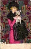 Lady with dog, Wiener art postcard B.K.W.I. 621-3. s: Mela Koehler (EK)