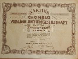 1924 200 K Rhombus osztrák részvény / Austrian share
