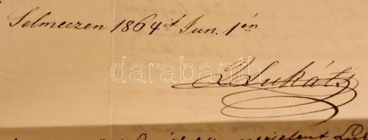 1864 Selmecbánya, kérvény kereskedő cégének ügyében, magyar nyelven, rávezetett határozattal, rányom...