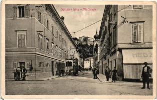 Gorizia, Görz; Via Scuole / street, tram, castle (fa)