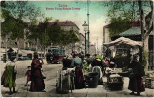 Torino, Turin; Mercato Piazza Madama Cristina / market square, tram (EK)