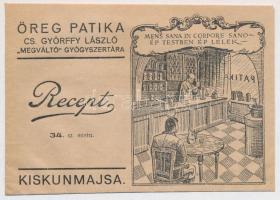 cca 1930-40 Öreg Patika, Kiskunmajsa, receptboríték, szép állapotban, 9x12cm