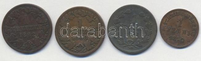 Német Államok / Baden 1852. 1kr Cu "I. Lipót" + Nassau 1860. 1kr Cu + 1862. 1kr Cu + Hesse...