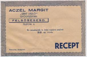 cca 1930 Aczél Margit Szent László gyógyszertára Felsősegesd, receptboríték, 7x12cm