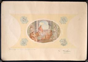 Berky János (1913-1982): A felújított homokbödögei római katolikus templom freskótervei, 3 db, vegye...