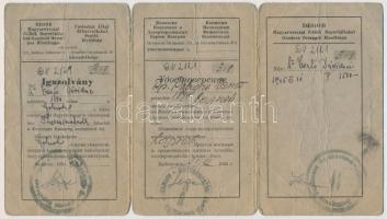 1945 Igazolvány, Magyarországi  Zsidók Deportáltakat Gondozó Országos Bizottsága, gyűrött, kis szaka...