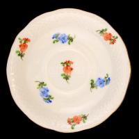 Herendi virág mintás mokkás csésze és alj, kézzel festett, jelzett, hibátlan