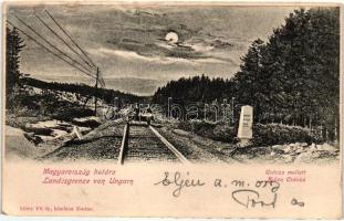 Csaca, Cadca; Magyarország határa, vasúti sín hajtánnyal / Hungarian border, railway, draisine (r)