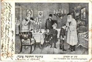 Am Vorabend des Versöhnungstages / Judaica, Hebrew text, Erev Yom Kippur blessing (small tear)