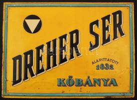Dreher ser, Kőbánya, nagyméretű, zománcozott fém reklámtábla (Müller és Fehér, Budapest), kis kopásnyomokkal, 36,5×51 cm