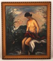 Szüle jelzéssel: Ülő női félakt. Olaj, falemez, antik keretben, 60×50 cm