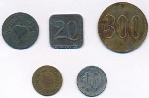 5db-os klf bárca, zseton és szükségpénz tétel, közte Német Birodalom ~1871-1943. 300pf sárgaréz, Aus...