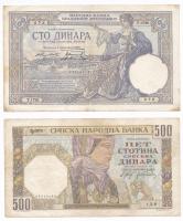 Jugoszlávia 1929. 100D + Szerbia / Német megszállás 1941. 500D T:III Yugoslavia 1929. 100 Dinara + Serbia / German occupation 1941. 500 Dinara C:F