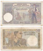 Jugoszlávia 1929. 100D + Szerbia / Német megszállás 1941. 500D T:III
Yugoslavia 1929. 100 Dinara + ...