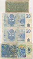 Csehszlovákia 1945-1989. 10K-500K (8x) közte 3db bankjegy szlovák bélyeggel + Csehország 1994. 20K (...