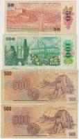 Csehszlovákia 1945-1989. 10K-500K (8x) közte 3db bankjegy szlovák bélyeggel + Csehország 1994. 20K (...