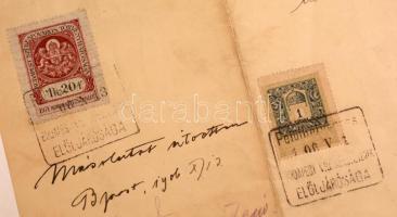 1906 Hivatalos kérelem Szepessy Sándor rajzos fejléces papíron, okmánybélyeggel (1.2K és 1 k.), 34x2...