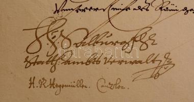 1620 II. Ferdinánd adománylevele igazságszolgáltatás tárgyában, papír, német nyelven, aláírásokkal